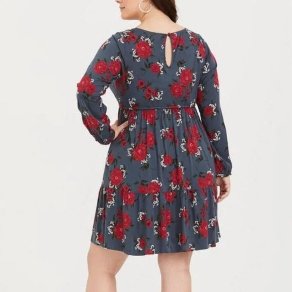 Torrid Florla Mini Challis Skater Dress Slate Gray Red Size 3X - Picture 4 of 12